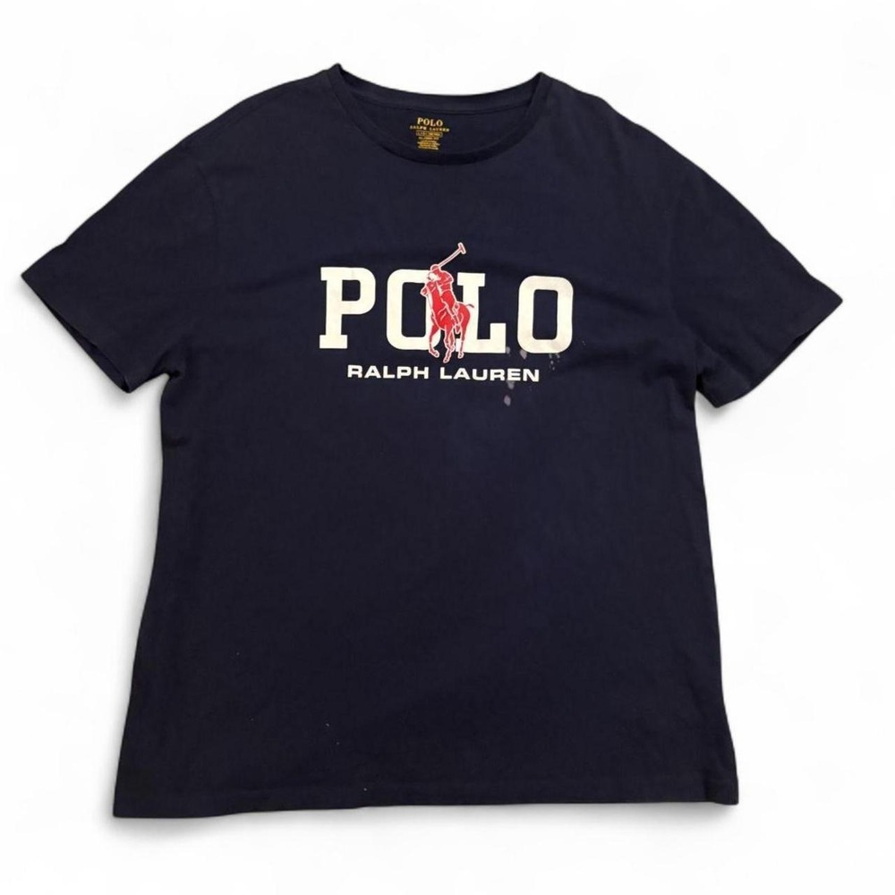 Polo Ralph Lauren Mens Big Pony Logo Graphic T-Shirt Navy Large Classic Fit